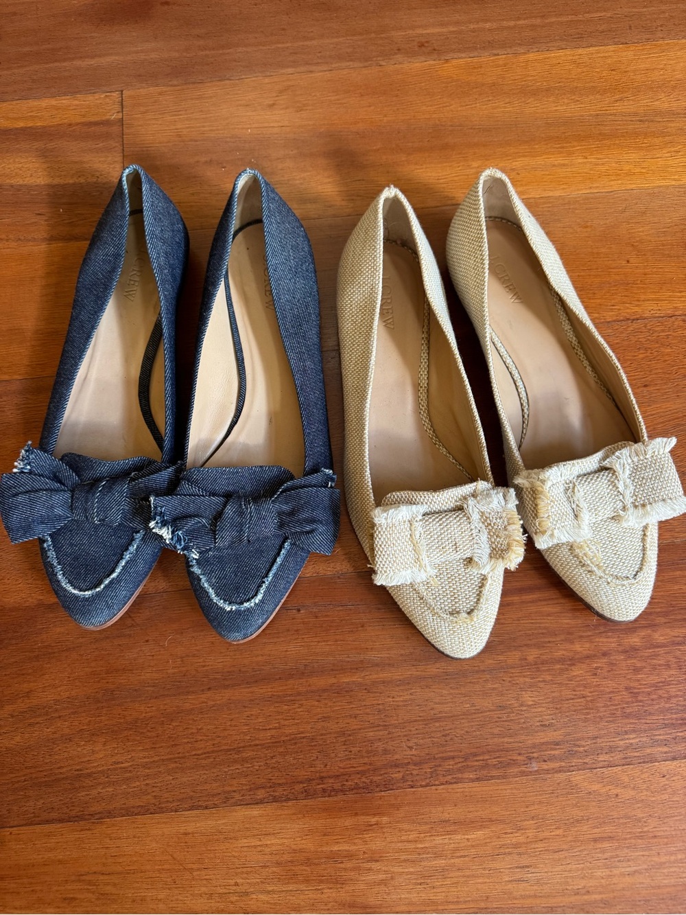 J. Crew Bow-Tie Flats in Denim and Linen Blend